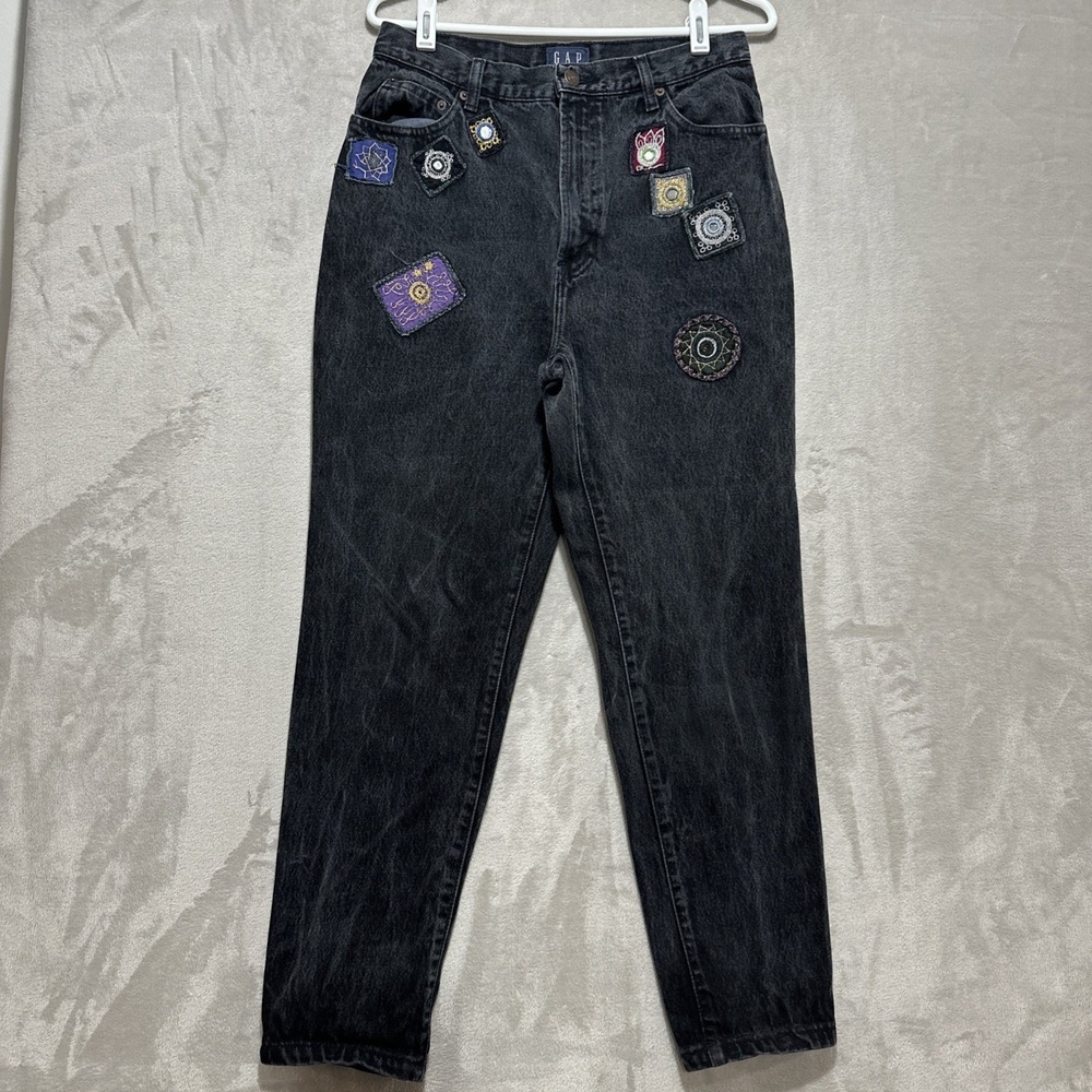 Vintage Gap High Rise Tapered Mom Denim Jeans Women's 12‎ Black Slim Patchwork